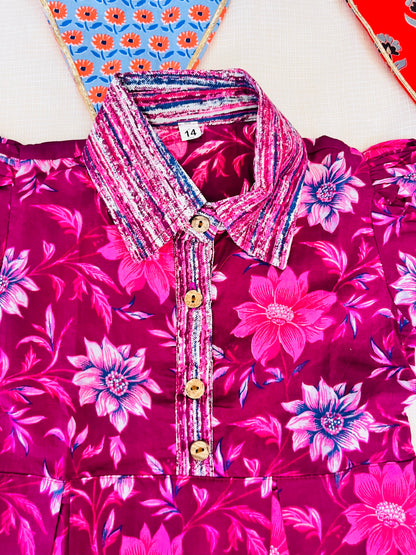 Flower Print Wine Colour Girls Co-Ords