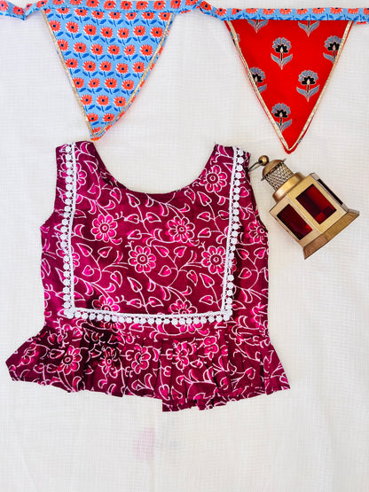 Wine Colour Discharge printed Girls Co-ord Set