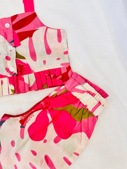 Tropical Flower Print Mustard and Pink Colour  Girls Co-Ord Set