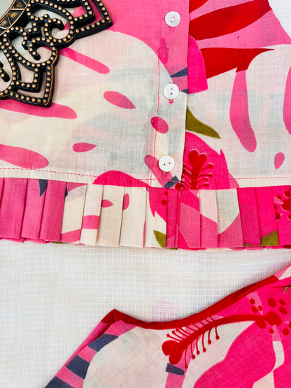 Tropical Flower Print Pink Colour Girls Co-Ord Set