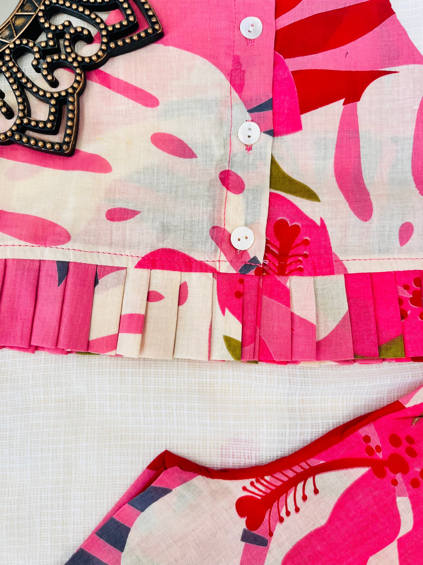 Tropical Flower Print Mustard and Pink Colour  Girls Co-Ord Set