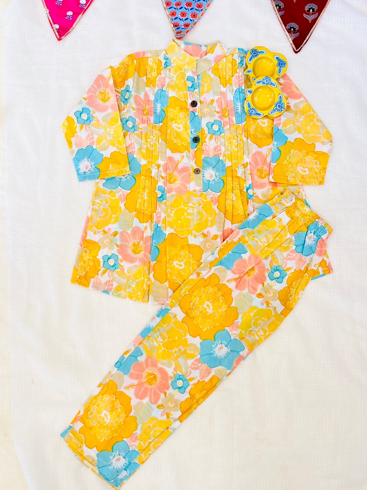 Pink Flower Printed Girls Co-Ord Set