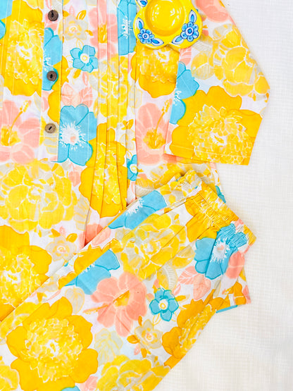 Pink Flower Printed Girls Co-Ord Set