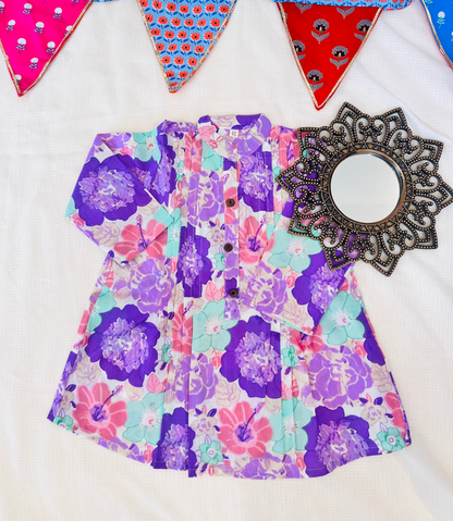 Lavender  Flower Printed Girls Co-Ord Set