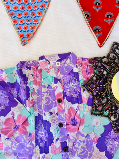 Lavender  Flower Printed Girls Co-Ord Set