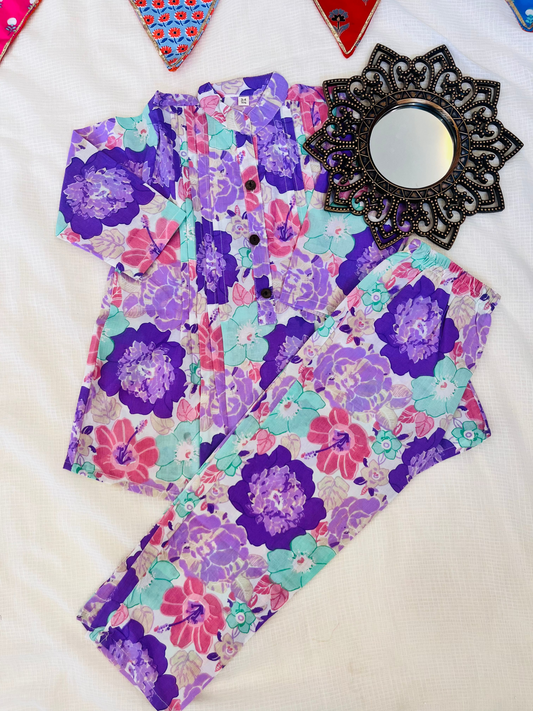 Lavender  Flower Printed Girls Co-Ord Set