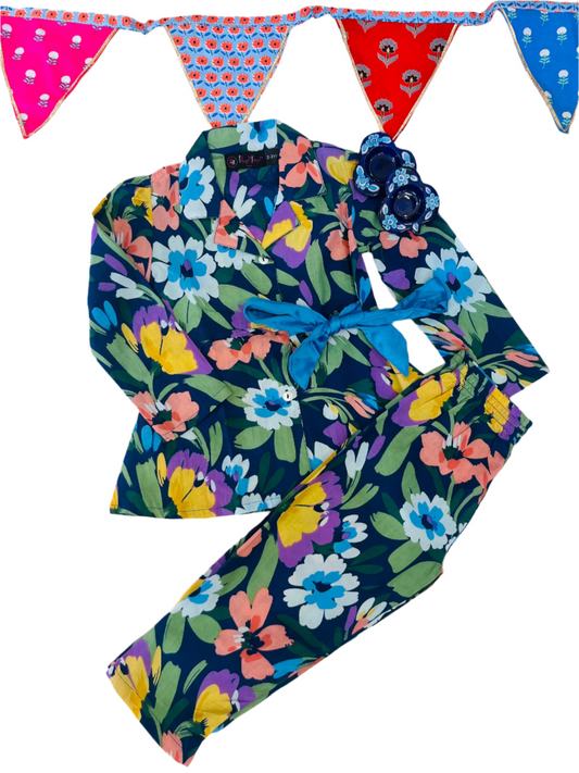 Blue coloured Flower Printed Girls Co-Ord Set