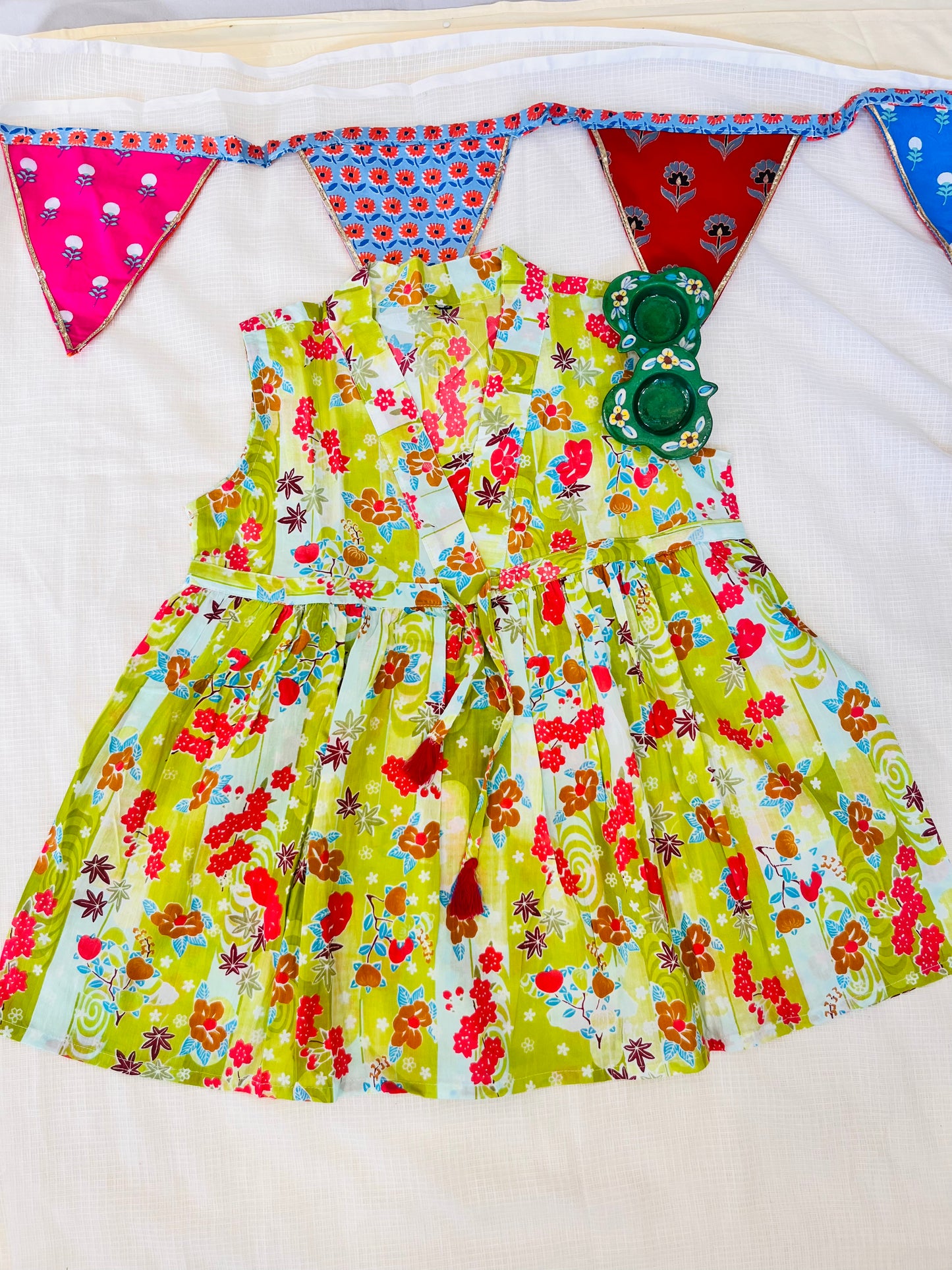 Flower Printed Olive Green Girls Co-Ord Set