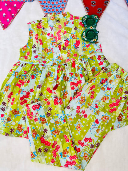Yellow Flower Printed Girls Co-Ord Set