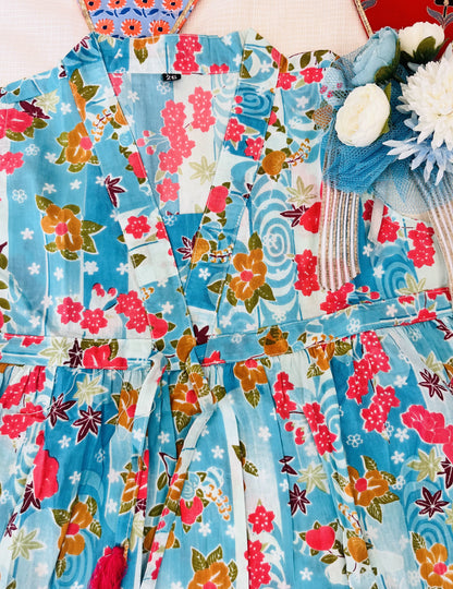 Flower Printed Sky Blue Girls Co-Ord Set