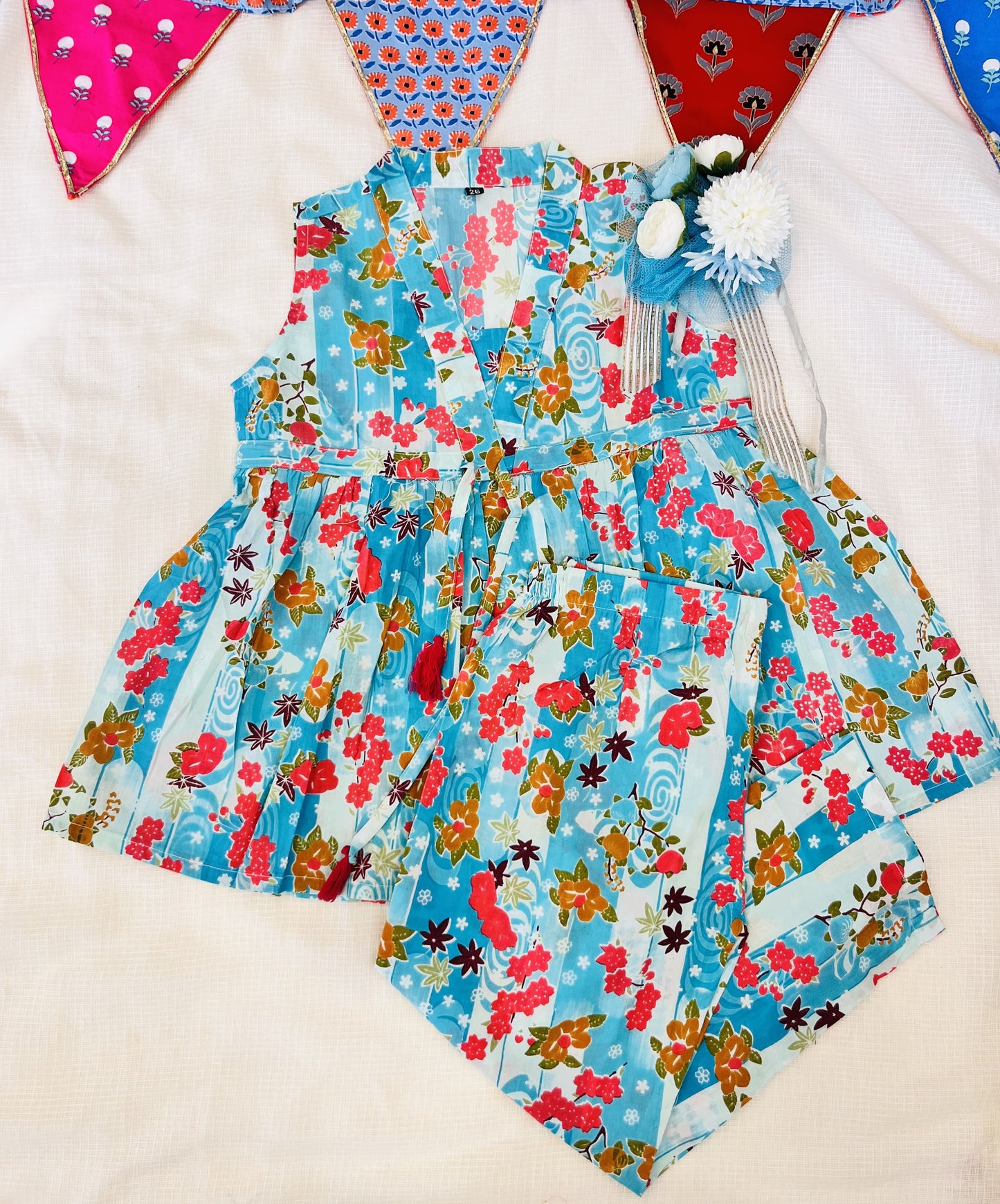 Flower Printed Olive Green Girls Co-Ord Set