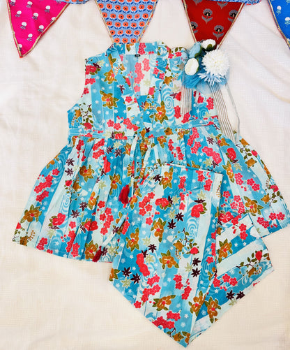 Flower Printed Olive Green Girls Co-Ord Set