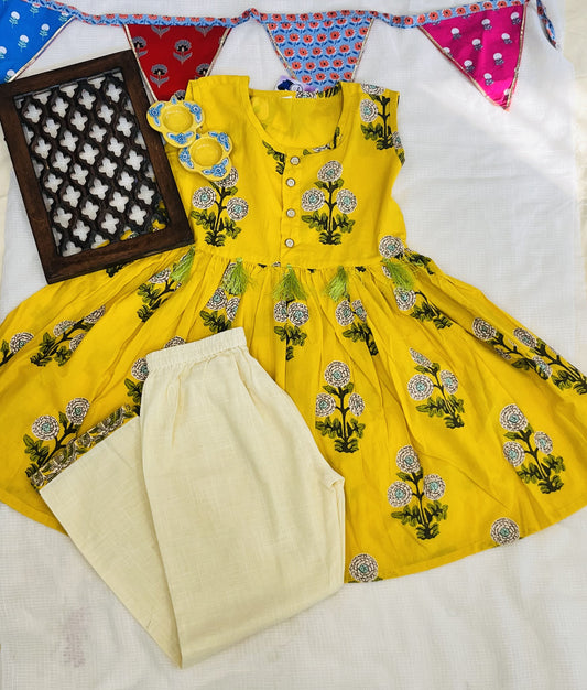 Yellow Flower Printed Girls Co-Ord Set