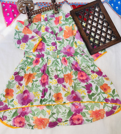 Puple Flower Printed Girls Co-Ord Set