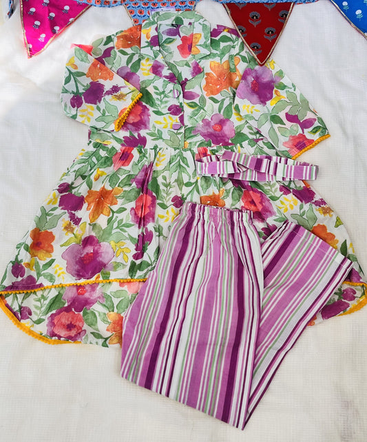 Puple Flower Printed Girls Co-Ord Set