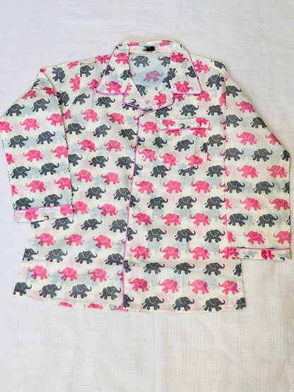 Elephant Print Pink & Grey Color Night suit
