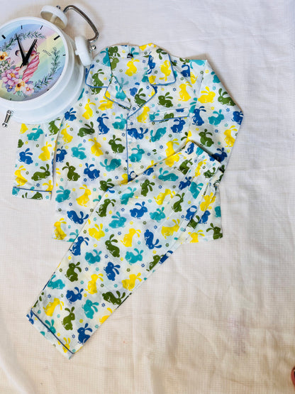 Rabbit Print Blue Colour Night Suit