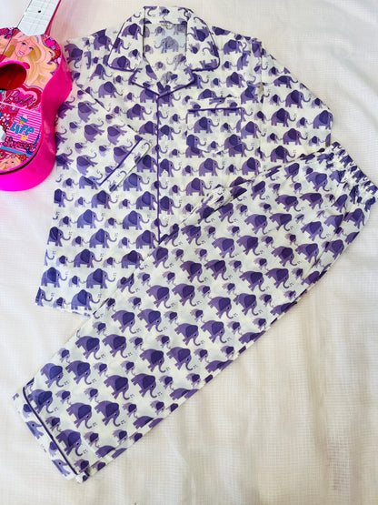 Elephant print Lavender Colour Night Suit