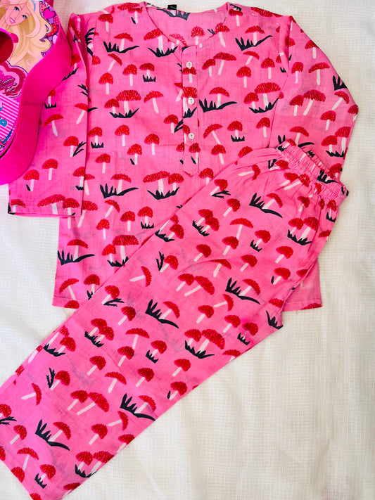 Mushroom Print Pink Color Night suit