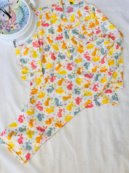 Rabbit Print Yellow Colour Night suit