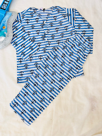 Anchor Print Blue Colour Night Suit