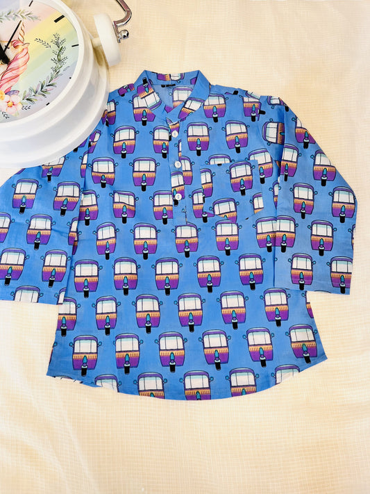 Powder Blue Quirky Auto  print kurta Shirt