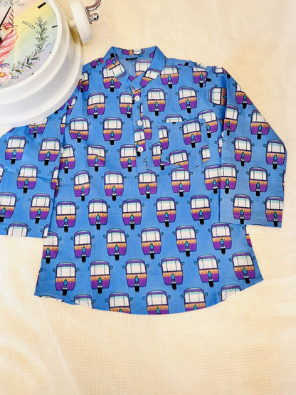 Powder Blue Quirky Auto  print kurta Shirt