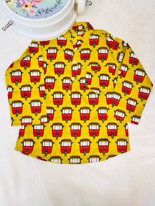 Mustard Quirky Auto  print kurta Shirt