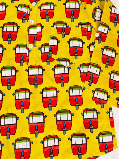 Mustard Quirky Auto  print kurta Shirt