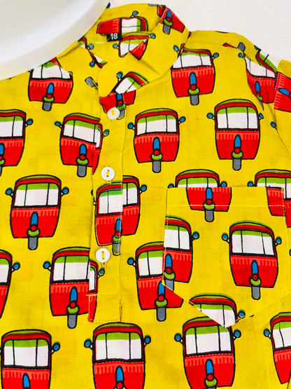 Mustard Quirky Auto  print kurta Shirt