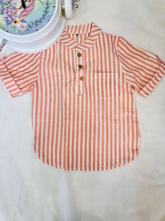 Peach pink striped kurta  Shirt