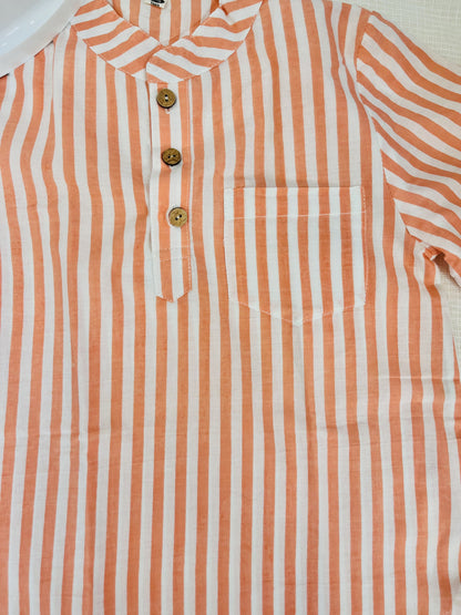Peach pink striped kurta  Shirt