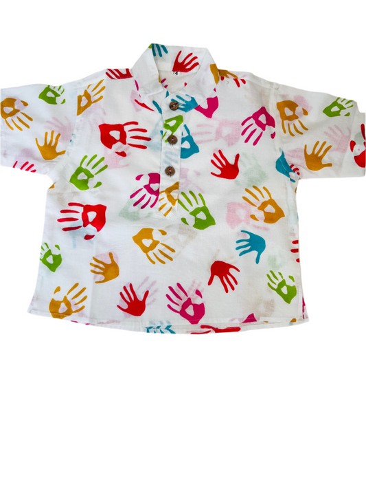 Multicolor Handprint Boy's Shirt For Holi