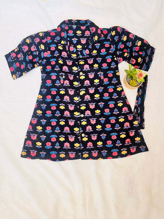 Flower Printed Black color Summer Frock For girls