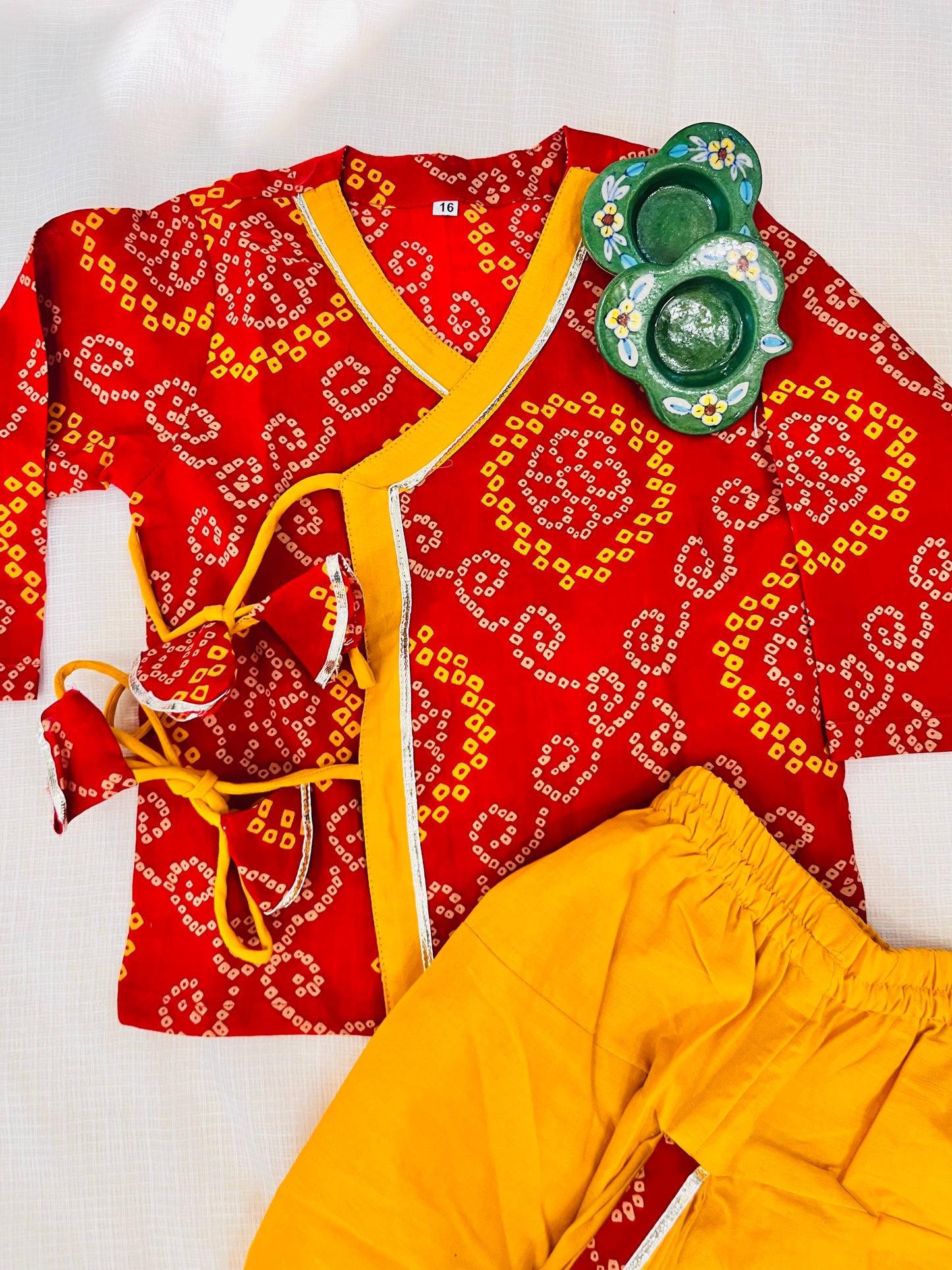 Red Bandhej Print Krishna dress for Janmashtami