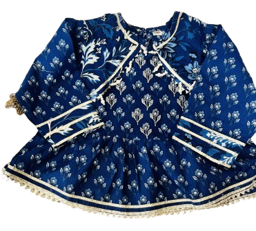 Purple and Blue Floral Printed Gathered Kurta with Palazzo