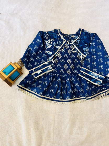 Purple and Blue Floral Printed Gathered Kurta with Palazzo