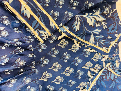 Purple and Blue Floral Printed Gathered Kurta with Palazzo