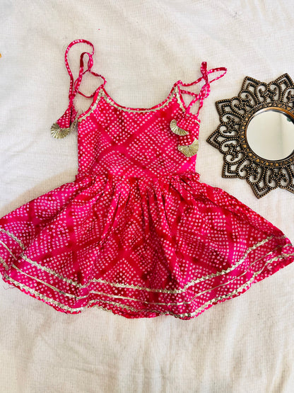 Jaipuri Print Red Colour Girls Flare Suit Set