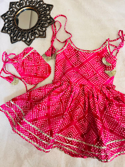 Jaipuri Print Rani Pink Colour Girls Flare Suit Set