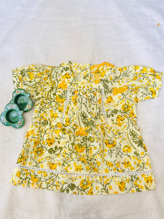 Yellow Flower Printed Girls Top