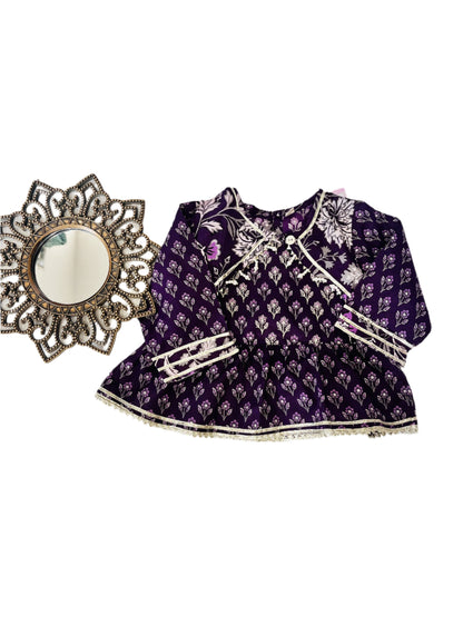 Purple Floral Printed Anarkali Kurta with Palazzo