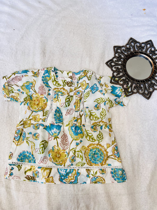 White Flower Printed Girls Top