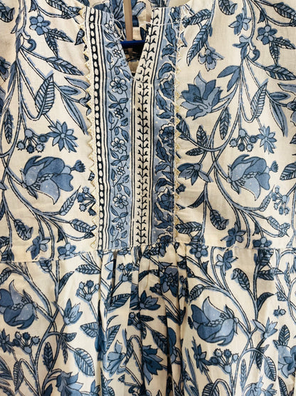 Blue Colour Floral Printed Nyra Cut suit with Pant