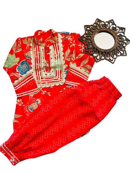 Red Coloured Afghani Style Suit Set