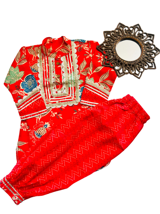 Red Coloured Afghani Style Suit Set