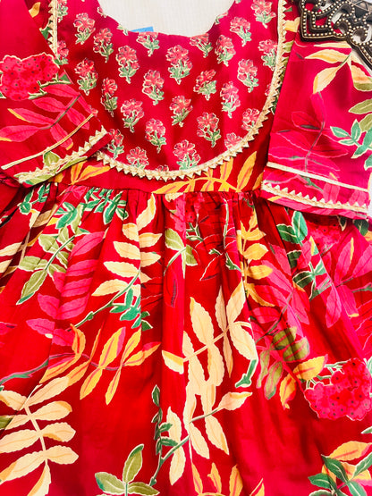 Block Print Maroon Colour Anarkali Suit With Sharara