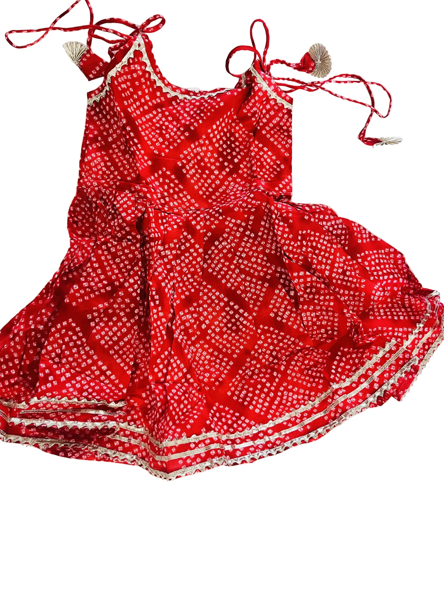 Jaipuri Print Red Colour Girls Flare Suit Set