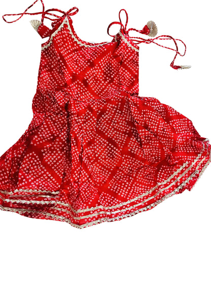 Jaipuri Print Red Colour Girls Flare Suit Set