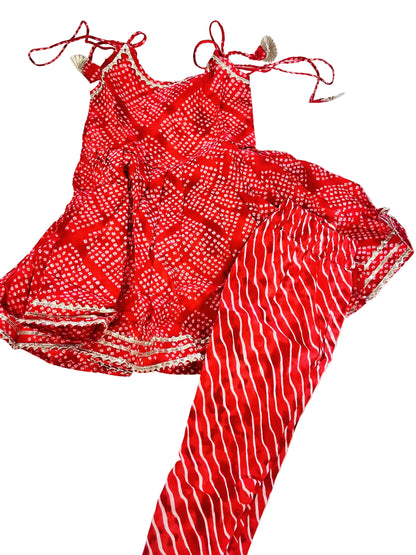 Jaipuri Print Red Colour Girls Flare Suit Set